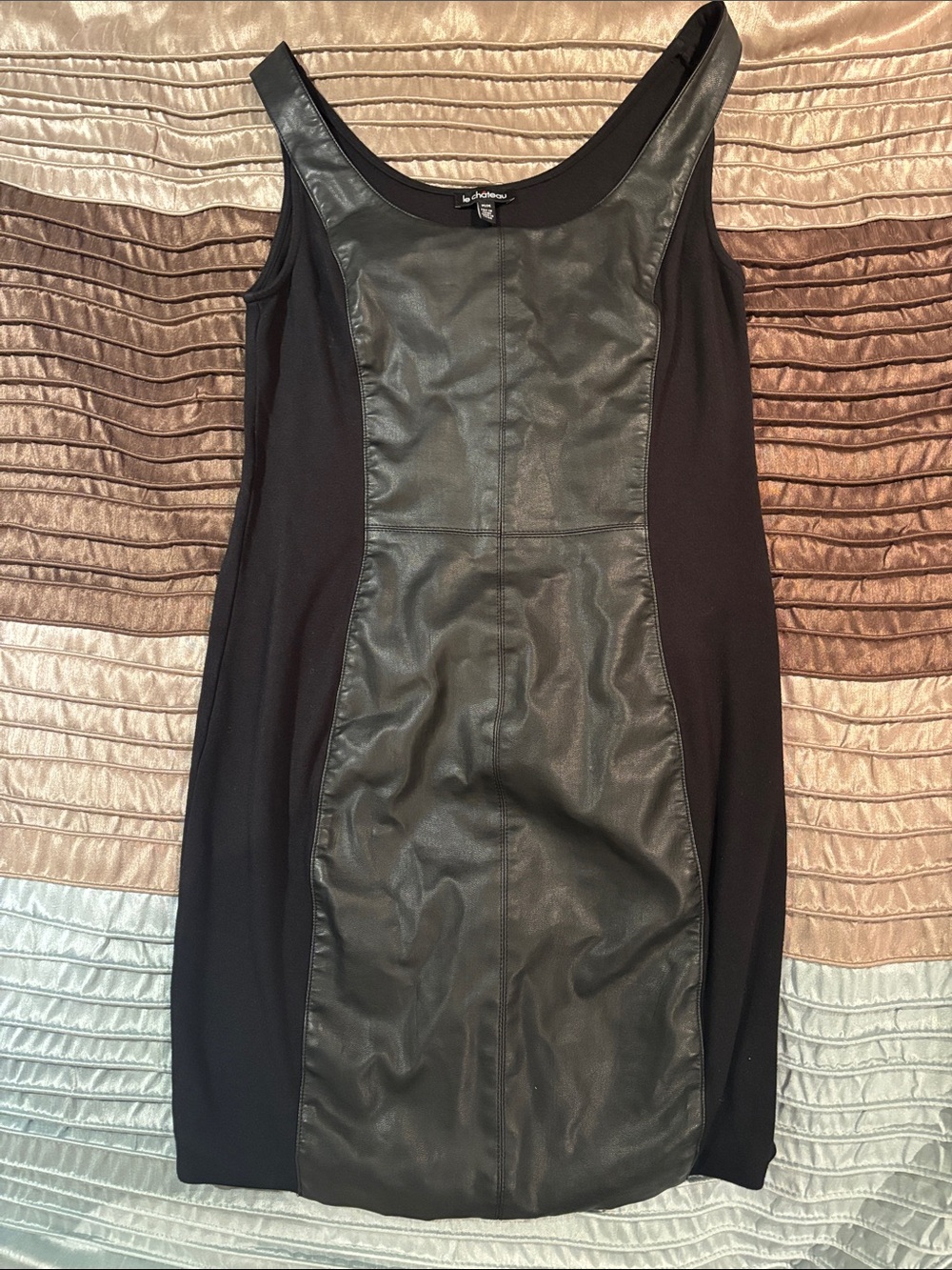 le chateau Black Faux Leather Paneled Mini Dress